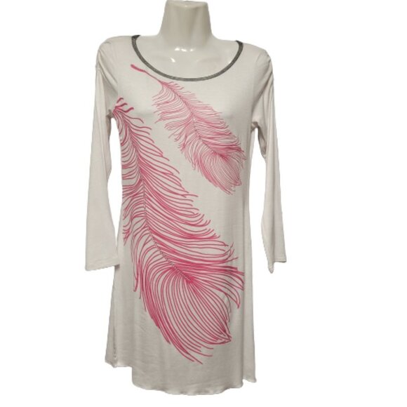 White Mini Dress Tunic Top with Sequin Embellished White Feather - Picture 3 of 13